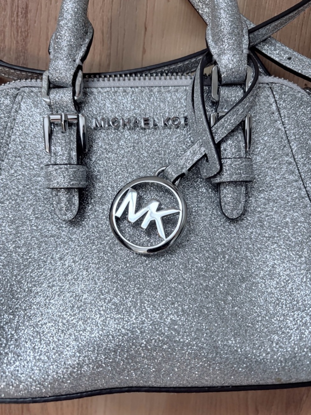 Michael Kors Silver Glitter Mini Crossbody Bag